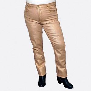 Diane Gilman Gold Metallic Stretch Skinny Jeans Size 12 Tall 0X Plus Size
